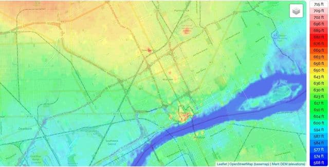 Detroit elevation map